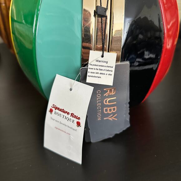 Beach Ball Shaped Structured Rainbow Satchel Crossbody Bag Quirky Whimsical - Picture 4 of 7